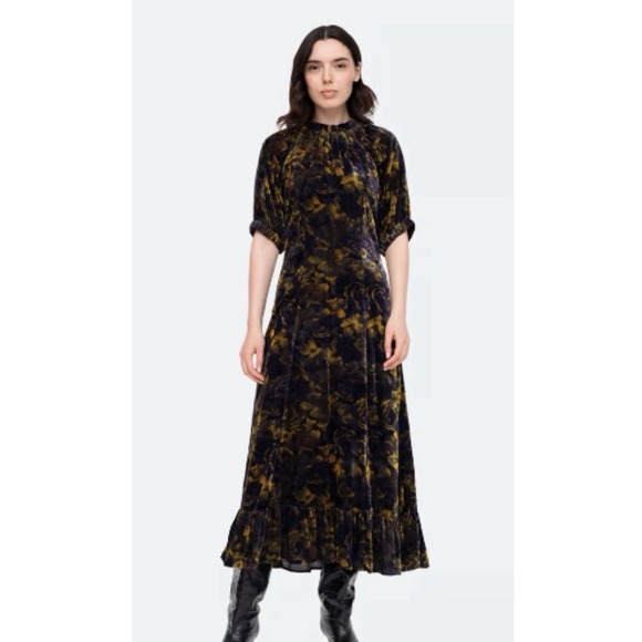 Sea NY Dresses & Skirts - NWT Sea New York Dress Dogwood Dropped Shoulder Velvet Midi 6 Dark Floral Fall